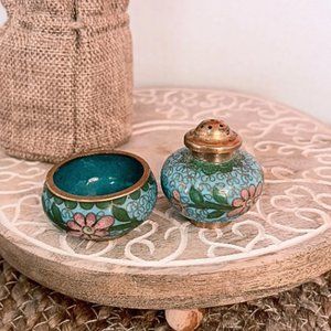 Vintage Chinese Pair of Cloisonné Salt and Pepper Shaker Cellar